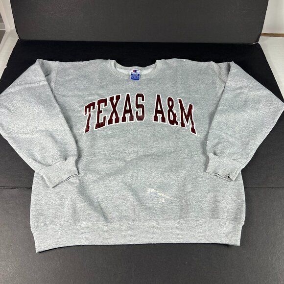 Y2K Champion Texas A&M Aggies Sweatshirt Medium Grey Faded Pullover Crewneck - Picture 1 of 16